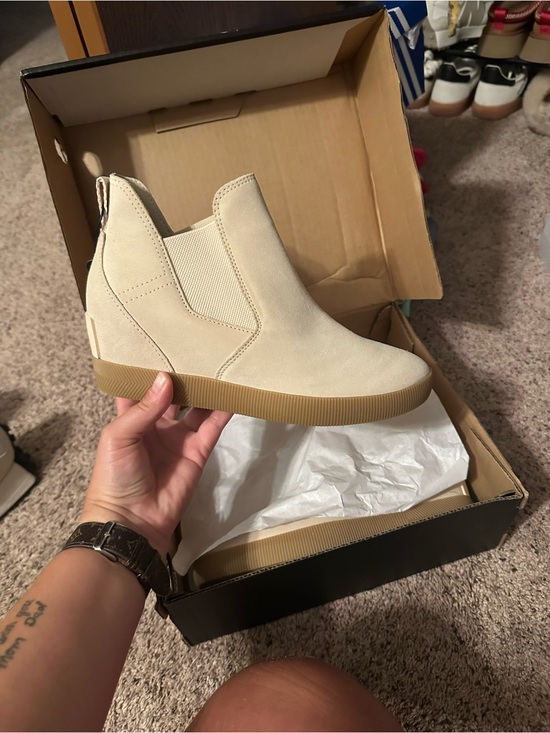 Sorel Shoes - Sorel Cream Wedge Chelsea Bootie with Tan Sole